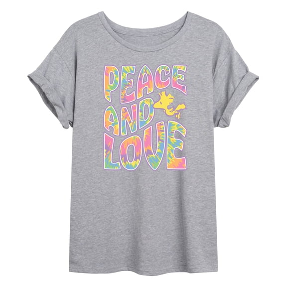 Peanuts - Peace & Love - Woodstock - Juniors Ideal Flowy Muscle T-Shirt