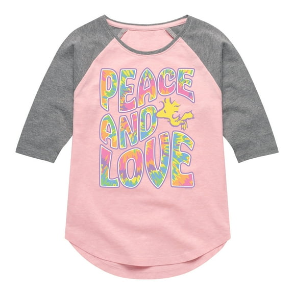 Peanuts - Peace & Love - Woodstock - Toddler & Youth Girls Raglan Graphic T-Shirt