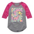 thumbnail image 1 of Peanuts - Peace & Love - Woodstock - Toddler & Youth Girls Raglan Graphic T-Shirt, 1 of 6