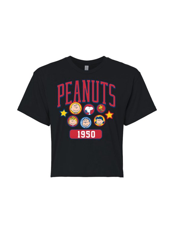 - Peanuts Crew Athletic - Juniors Cropped Cotton Blend T-Shirt