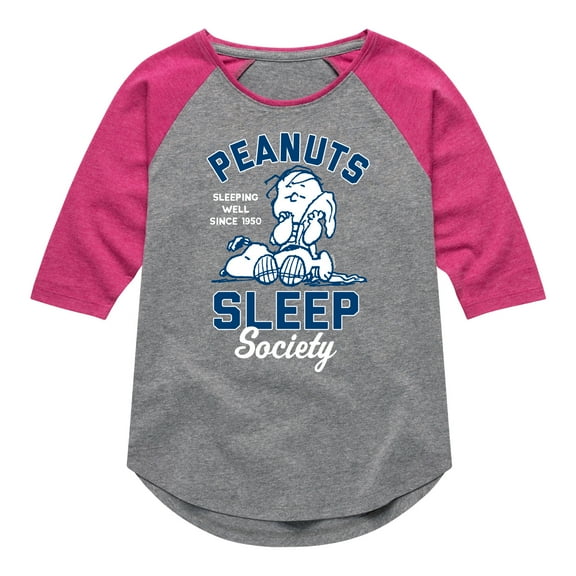Peanuts - Peanuts Sleep Society - Toddler & Youth Girls Raglan Graphic T-Shirt