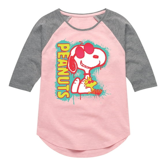 Peanuts - Peanuts Snoopy Woodstock  - Toddler And Youth Girls Raglan Graphic T-Shirt