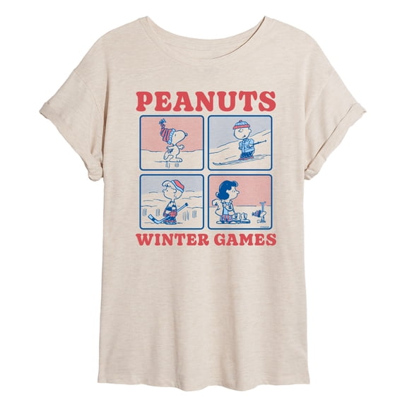 Peanuts - Peanuts Winter Games - Juniors Oversized Graphic T-Shirt