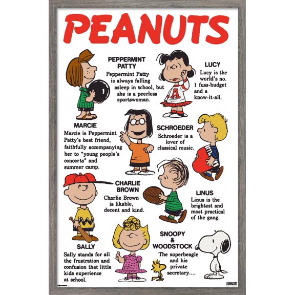 Peanuts: Persistence - Group Wall Poster, 14.725" x 22.375" Framed