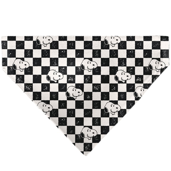 Peanuts Pet Bandana Peanuts Snoopy Smiling Face Checker Black White Slip On Collar Bandana Only