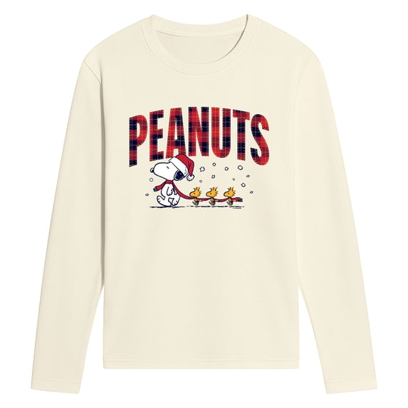Peanuts - Plaid Snoopy & Woodstock Men's Long Sleeve Graphic T-Shirt