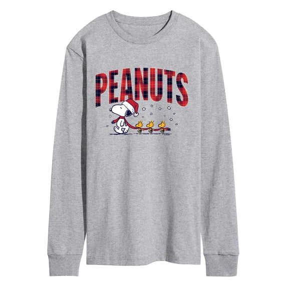 Peanuts - Plaid Snoopy & Woodstock Men's Long Sleeve Graphic T-Shirt