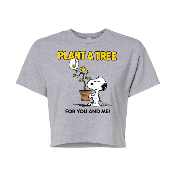 Peanuts - Plant A Tree - Juniors Cropped Cotton Blend T-Shirt