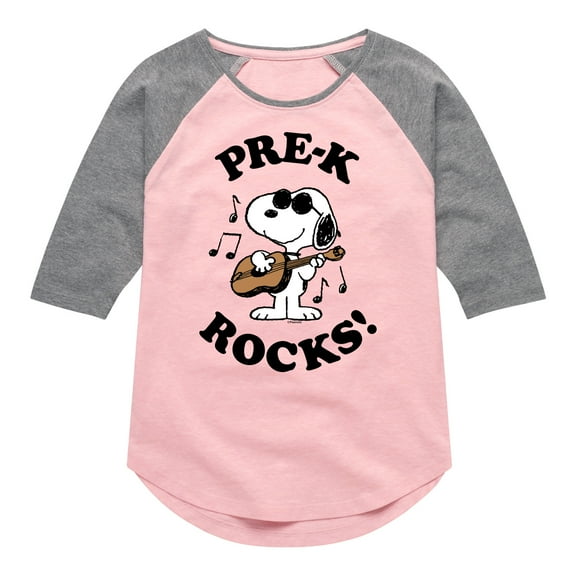 Peanuts - Pre-K Rocks - Toddler And Youth Girls Raglan Graphic T-Shirt