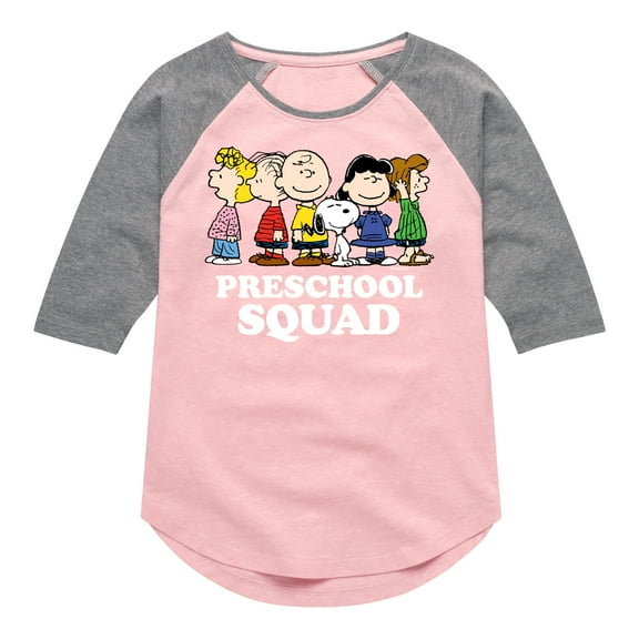 Peanuts - Preschool Squad - Toddler And Youth Girls Raglan Graphic T-Shirt