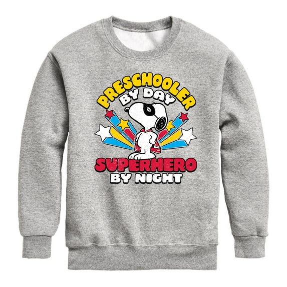 Peanuts - Preschooler By Day - Toddler And Youth Crewneck Fleece Sweatshirt