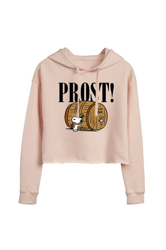 - Prost Snoopy Root Beer - Juniors Cropped Pullover Hoodie