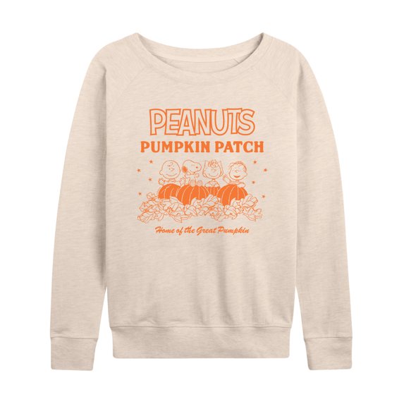 Peanuts - Pumpkin Patch Women's Lightweight French Terry Wide Neck Long Sleeve Graphic Shirt