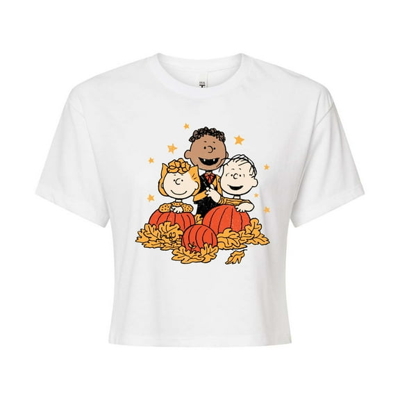 Peanuts - Pumpkin Trio - Juniors Cropped Cotton Blend T-Shirt