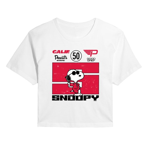 Peanuts - Racer Snoopy - Juniors Cropped Graphic T-Shirt