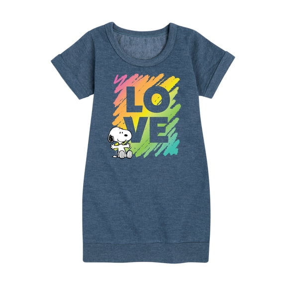 Peanuts - Rainbow Love Scribble - Toddler & Youth Girls Fleece Dress