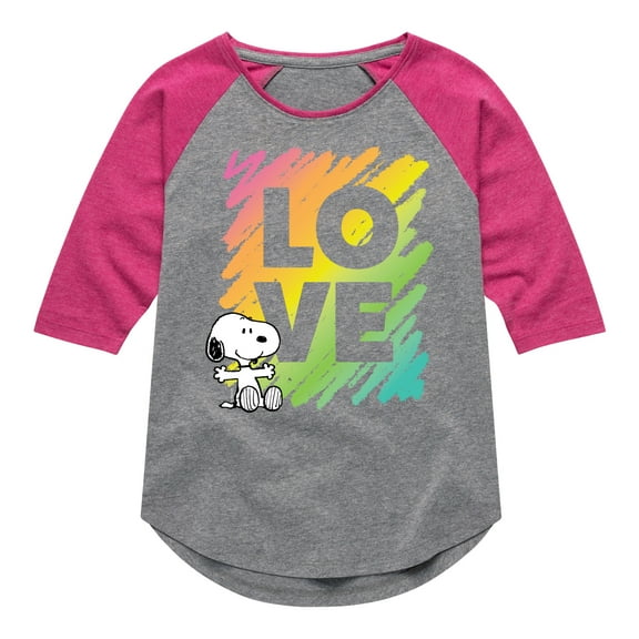 Peanuts - Rainbow Love Scribble - Toddler & Youth Girls Raglan Graphic T-Shirt