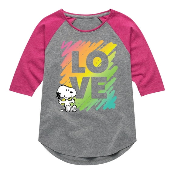Peanuts - Rainbow Love Scribble - Toddler & Youth Girls Raglan Graphic T-Shirt