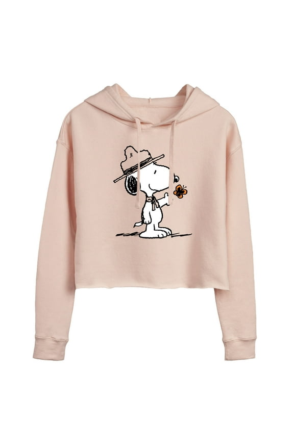 - Ranger Snoopy And Butterfly - Juniors Cropped Pullover Hoodie
