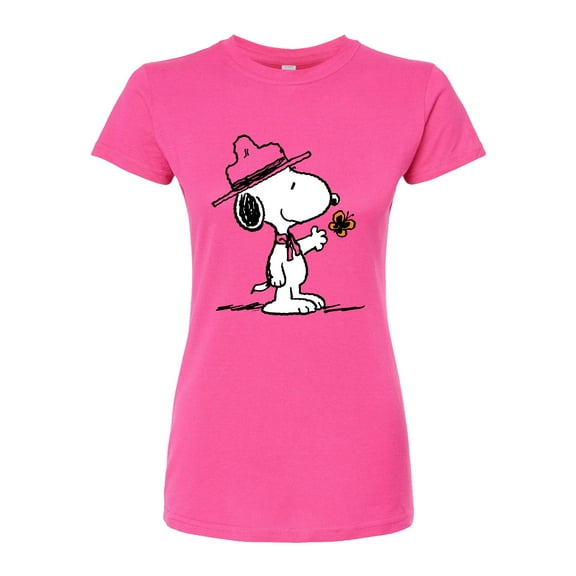 Peanuts - Ranger Snoopy And Butterfly - Juniors Fitted Graphic T-Shirt