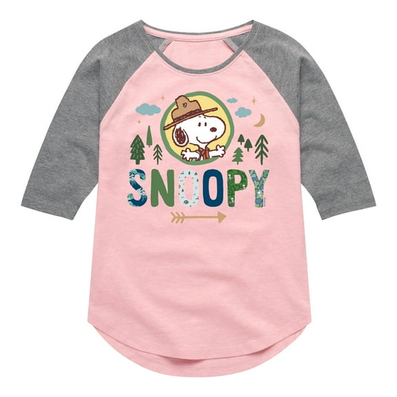 Peanuts - Ranger Snoopy  - Toddler And Youth Girls Raglan Graphic T-Shirt