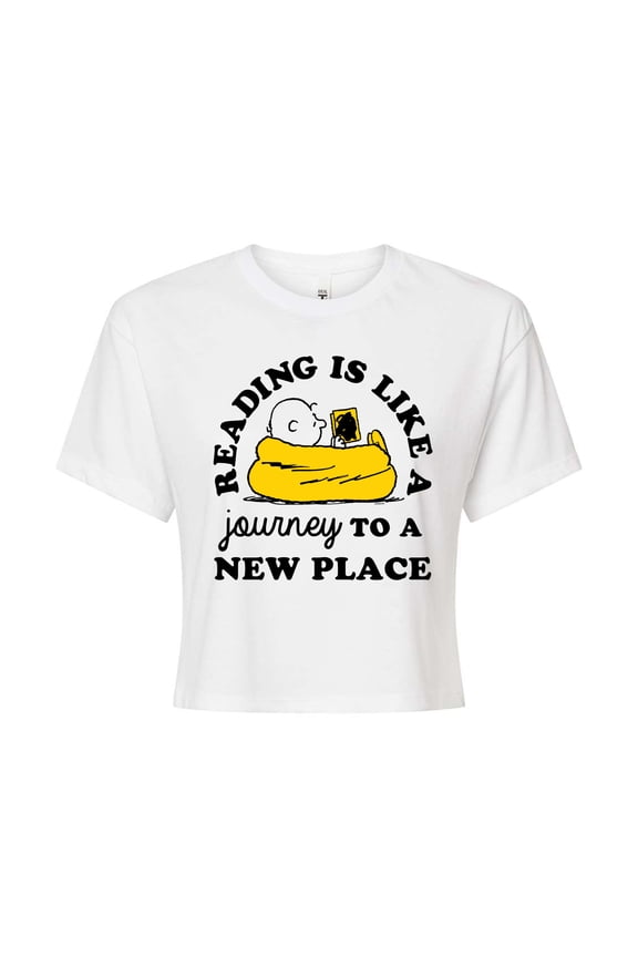 - Reading Is Like A Journey To A New Place - Juniors Cropped Cotton Blend T-Shirt