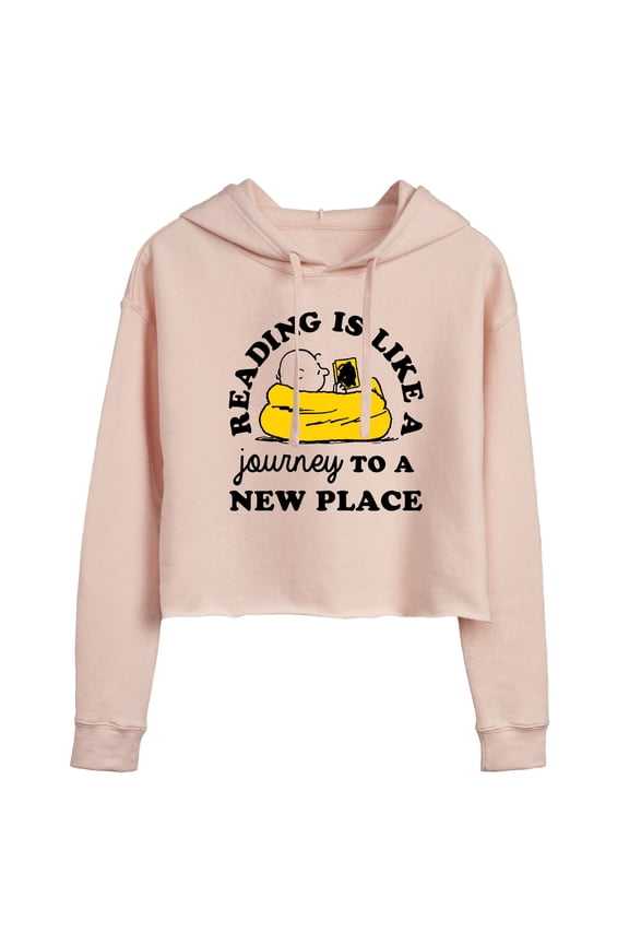 - Reading Is Like A Journey To A New Place - Juniors Cropped Pullover Hoodie