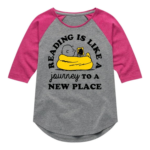 Peanuts - Reading Is Like A Journey To A New Place - Toddler & Youth Girls Raglan Graphic T-Shirt