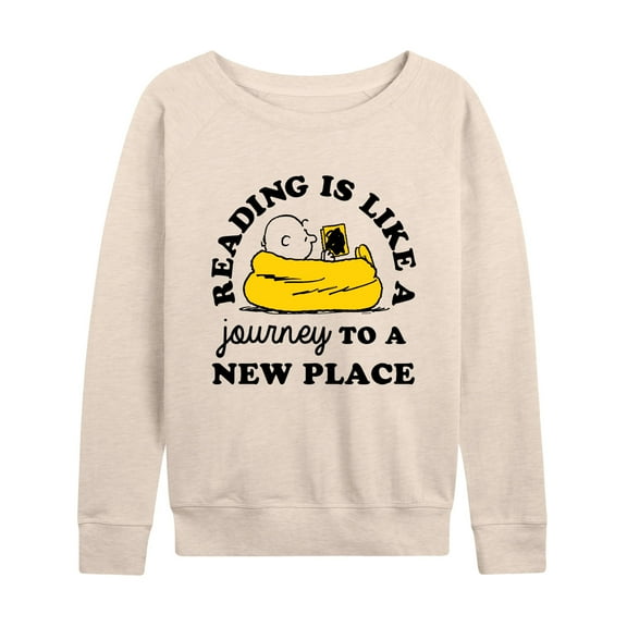 Peanuts - Reading Is Like A Journey To A New Place - Women's Lightweight French Terry Long Sleeve Shirt