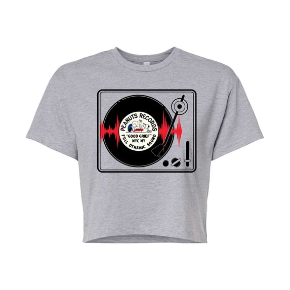 Peanuts - Record Player - Juniors Cropped Graphic T-Shirt