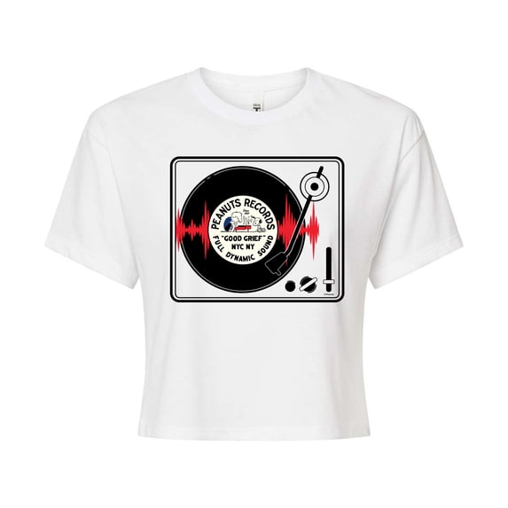 Peanuts - Record Player - Juniors Cropped Graphic T-Shirt