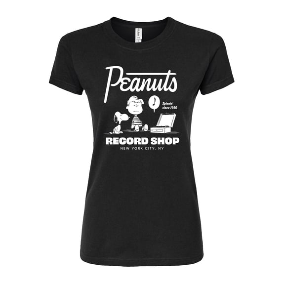 Peanuts - Record Shop - Juniors Fitted Graphic T-Shirt
