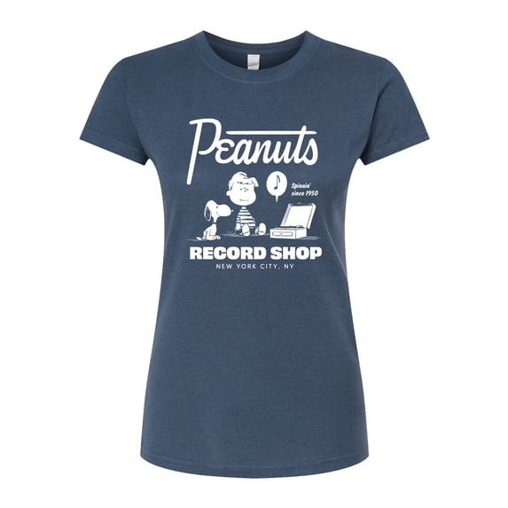 Peanuts - Record Shop - Juniors Fitted Graphic T-Shirt