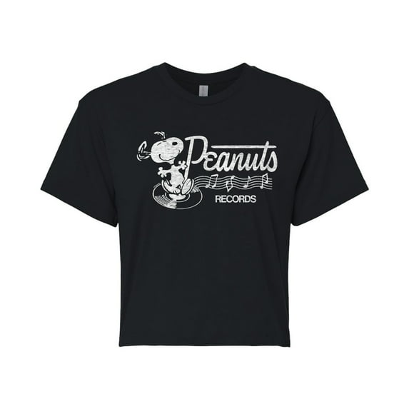 Peanuts - Records Dancing Snoopy - Juniors Cropped Cotton Blend T-Shirt