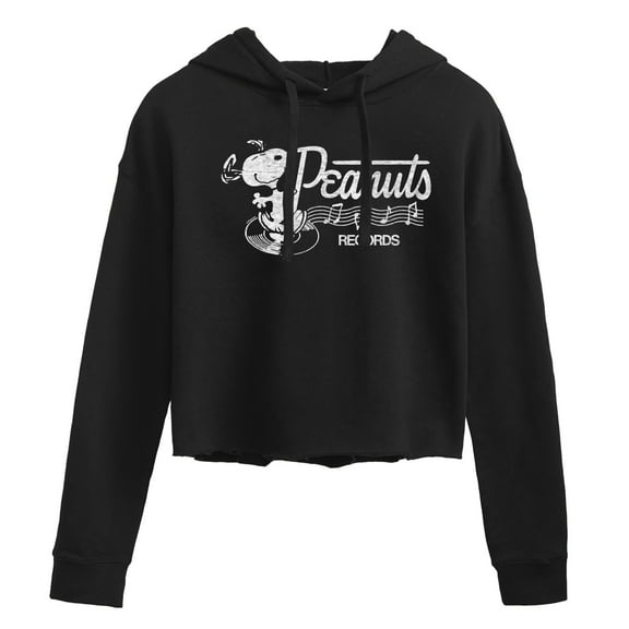 Peanuts - Records Dancing Snoopy - Juniors Cropped Pullover Hoodie