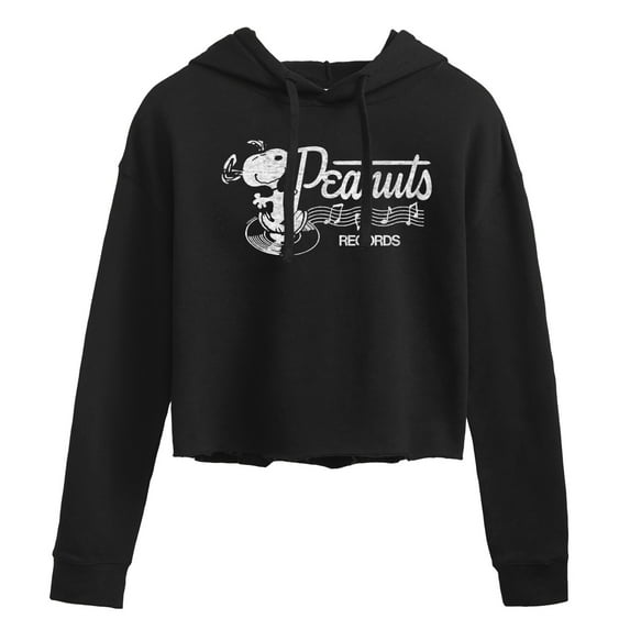 Peanuts - Records Dancing Snoopy - Juniors Cropped Pullover Hoodie