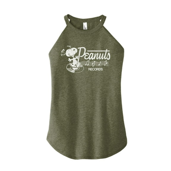 Peanuts - Records Dancing Snoopy - Juniors High Neck Tank Top