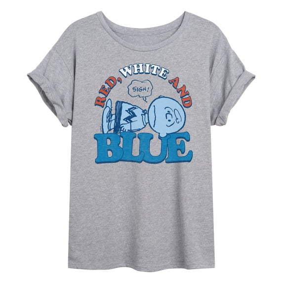 Peanuts - Red White and Blue Charlie Brown - Juniors Oversized Graphic T-Shirt