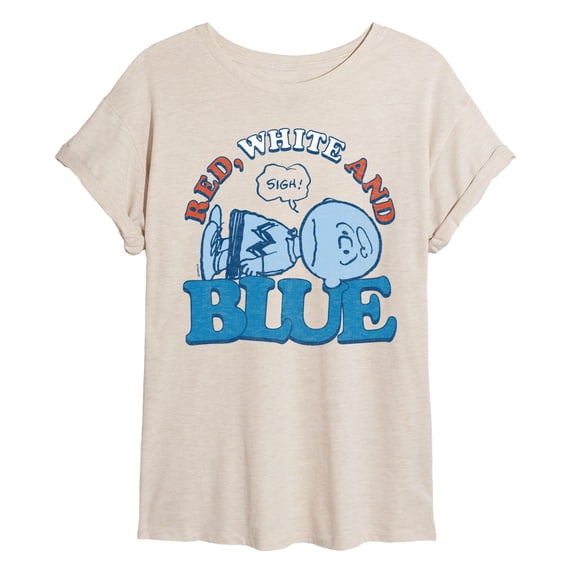 Peanuts - Red White and Blue Charlie Brown - Juniors Oversized Graphic T-Shirt