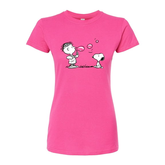 Peanuts - Rerun And Snoopy Bubbles - Juniors Fitted Graphic T-Shirt