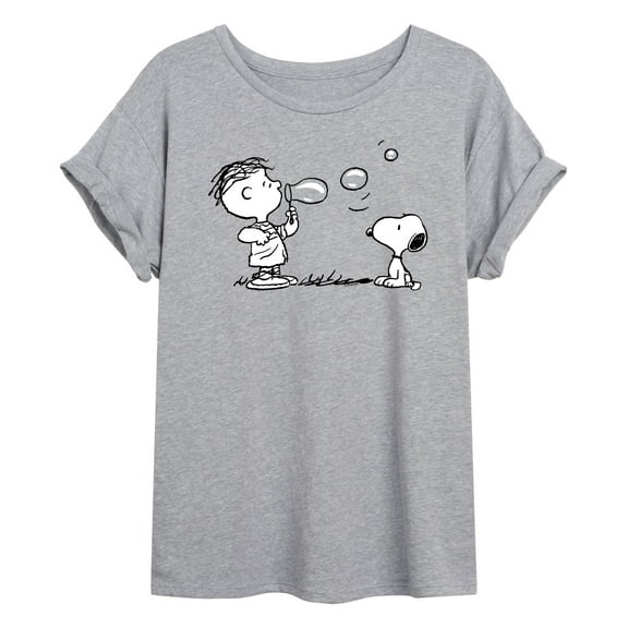 Peanuts - Rerun And Snoopy Bubbles - Juniors Ideal Flowy Muscle T-Shirt