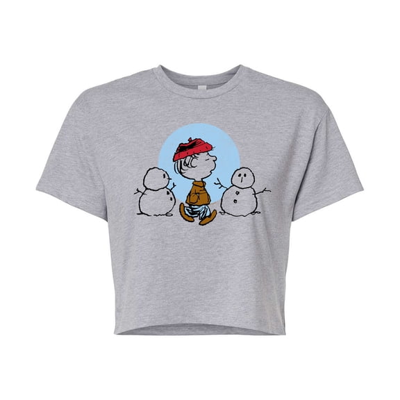 Peanuts - Rerun Winter - Juniors Cropped Cotton Blend T-Shirt