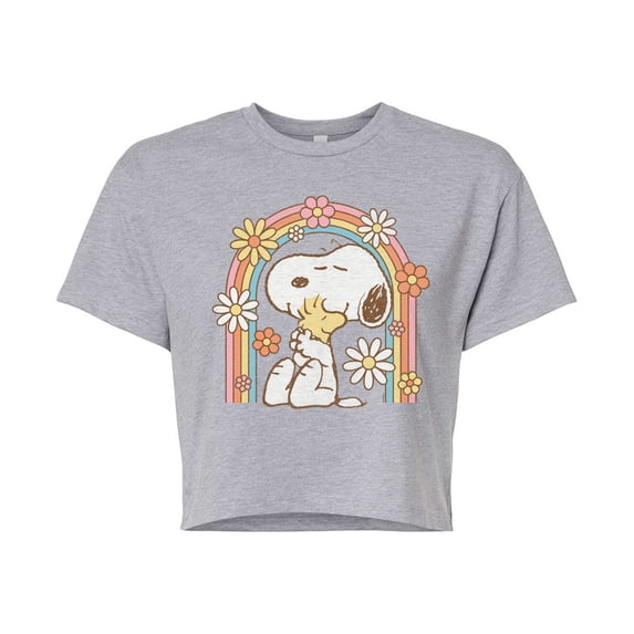 Peanuts - Retro Flower Rainbow - Juniors Cropped Graphic T-Shirt