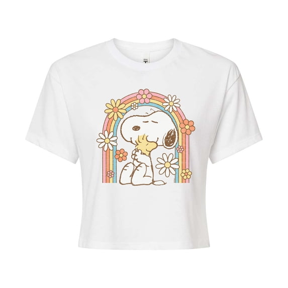 Peanuts - Retro Flower Rainbow - Juniors Cropped Graphic T-Shirt