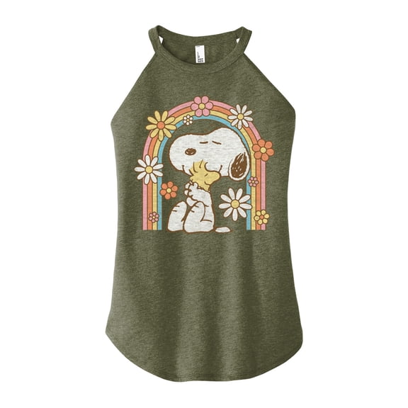 Peanuts - Retro Flower Rainbow - Juniors High Neck Tank Top