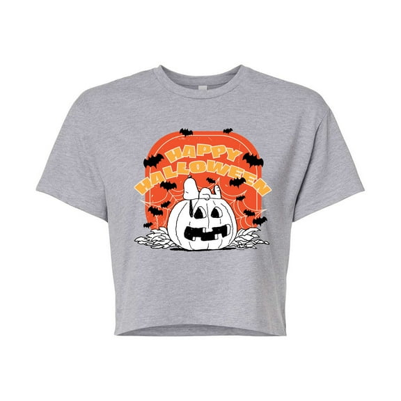 Peanuts - Retro Halloween - Juniors Cropped Cotton Blend T-Shirt