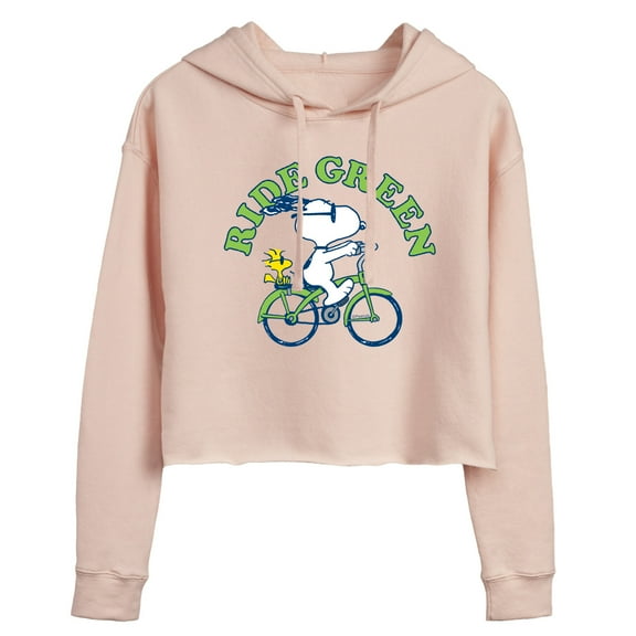 Peanuts - Ride Green - Juniors Cropped Pullover Hoodie