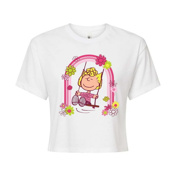 Peanuts - Sally Rainbow Swing - Juniors Cropped Cotton Blend T-Shirt