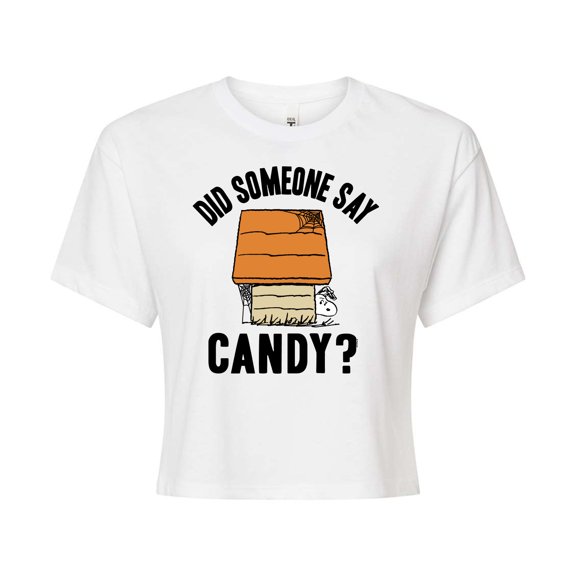 Peanuts - Say Candy Art - Juniors Cropped Cotton Blend T-Shirt