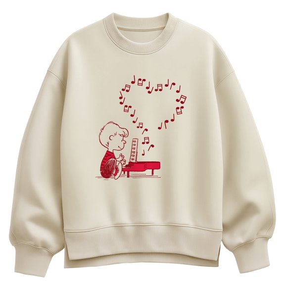 Peanuts - Schroeder Musical Hearts - Women's Oversized Fleece Crew Sweatshirt